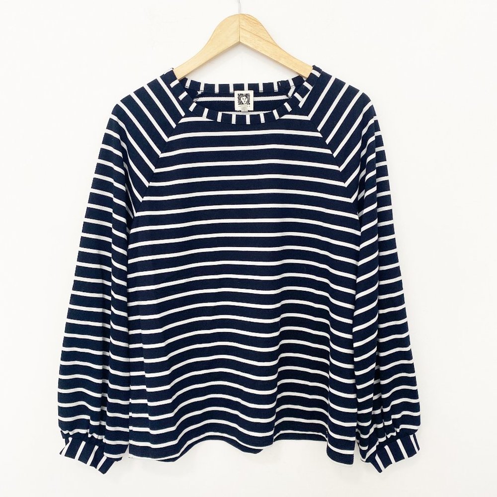 Anne Klein Navy and White Striped Long Sleeve lightweight sweater